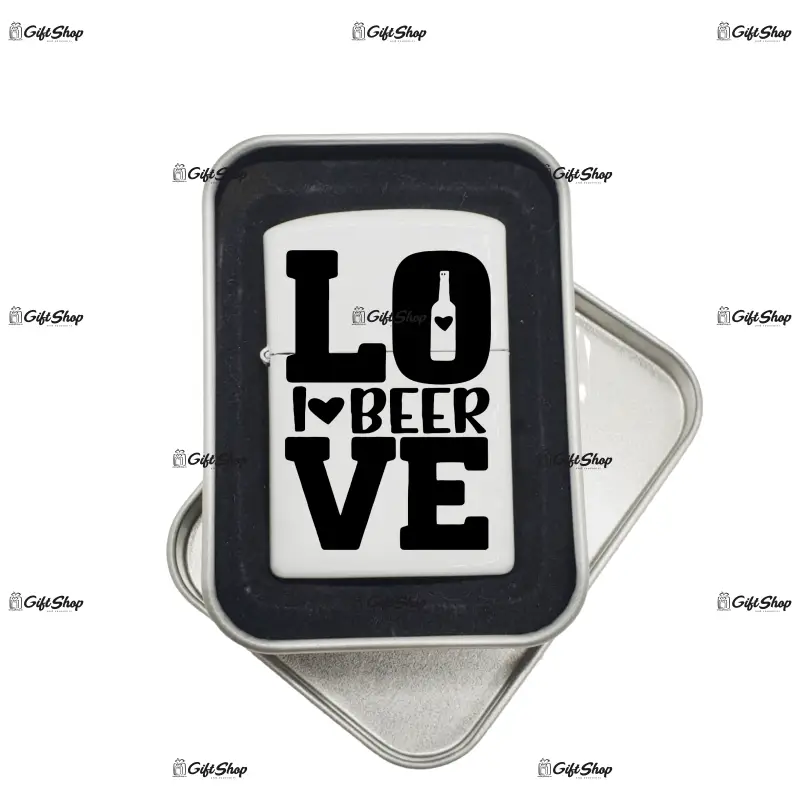 I love beer, bricheta metalica gravata laser cu mesaj